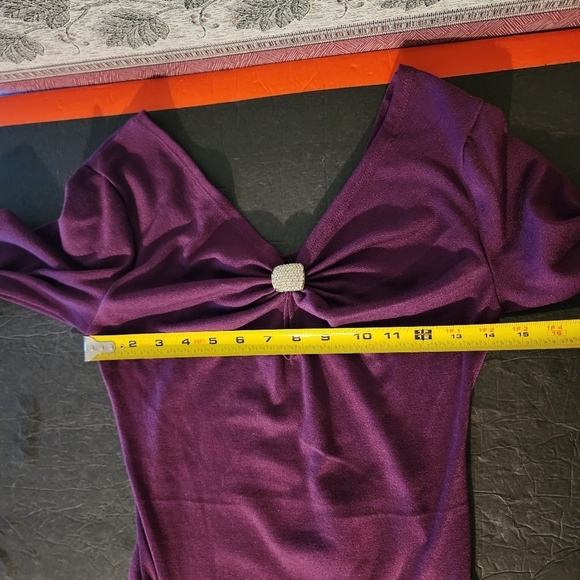 Roommates 3/4 Sleeve Purple Blouse Silver Rhinestone Size S - Picture 6 of 7